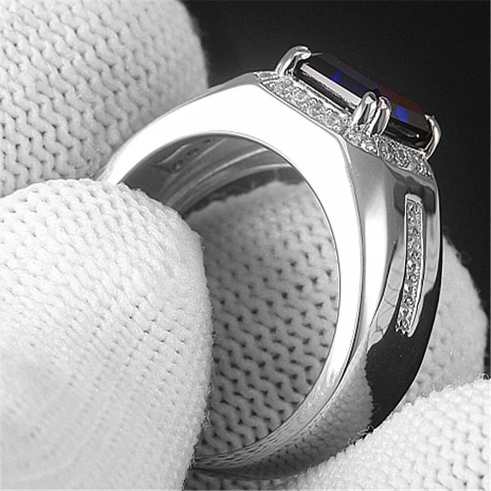 🆕 Men's Micro Pave 3.00ctw. Sapphire and   Diamond Ring 18K White Gold Pltd 🆕 - Picture 7 of 7